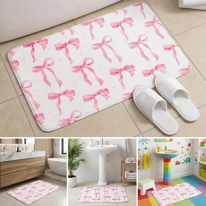 Memory Foam Bath Mat with Pink Bow Pattern, Comfortable, Soft, Non-Slip, Super Absorbent, Quick Drying Bath Rug for Bathroom,Floor, Tub & Shower, Machine Washable (32INX20IN, Bow)