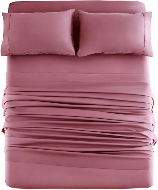 Mohap Bed Sheet Set 4 Pieces Double Brushed Microfiber 1800 - Breathable All Season Luxury Soft Bedding - Full Vintage Pink