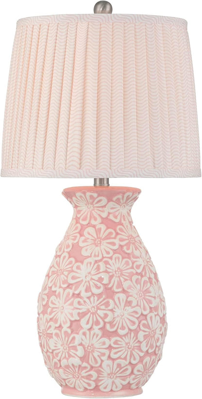 360 Lighting Buttercup 25" High Mid-Century Modern Country Cottage Ceramic 3-Way Table Lamp Pink and White Flowers Ceramic Fabric Shade Living Room Bedroom Bedside Nightstand House Office Home
