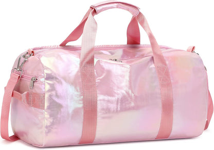 Gym Bag Sports Duffle Bag with Wet Pocket Weekender Overnight Bags with Waterproof Shoe Compartment for Girls Kids Women Travel Dance Yoga Workout Bags (Pink)