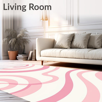 Flatwoven High Traffic Area Rug 5x7, Minimalist Abstract Swirl with Contour Waves, Non Slip, Stain Resistant, Washable Area Rugs for Living Room, Bedroom (Pink, 5x7)