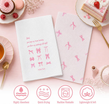 wuguimeii Coquette Pink Bow Kitchen Towels Set of 2 - Pink Bathroom Decorative Hand Towel - Preppy Girly Dish Tea Towels - Inspirational Verses16x24 inches