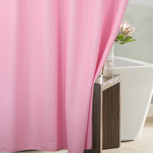 Pink Extra Long Shower Curtain: 84 Inch Long Waffle Weave Heavy Duty Fabric Shower Curtains for Girls Bathroom - 256 GSM Water Repellent Washable Thick Polyester Cloth Bath Curtain - 72x84