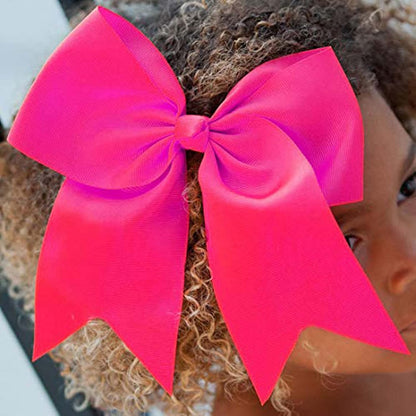 12PCS 8" Large Cheer Bows Ponytail Holder Elastic Hair Ties Pink Grosgrain Ribbon Cheerleading Bows for Teens Women Girls Sports Cheerleaders