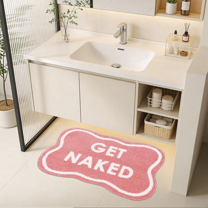 BSSN Get Naked Bath Mat, 16" x 24" Cute Pink Bathroom Rug, Ultra Absorbent Microfiber Tufted Bath Mat, Non-Slip & Machine Washable, Small Fun Aesthetic Decor Rug for Bathroom, Shower, Sink