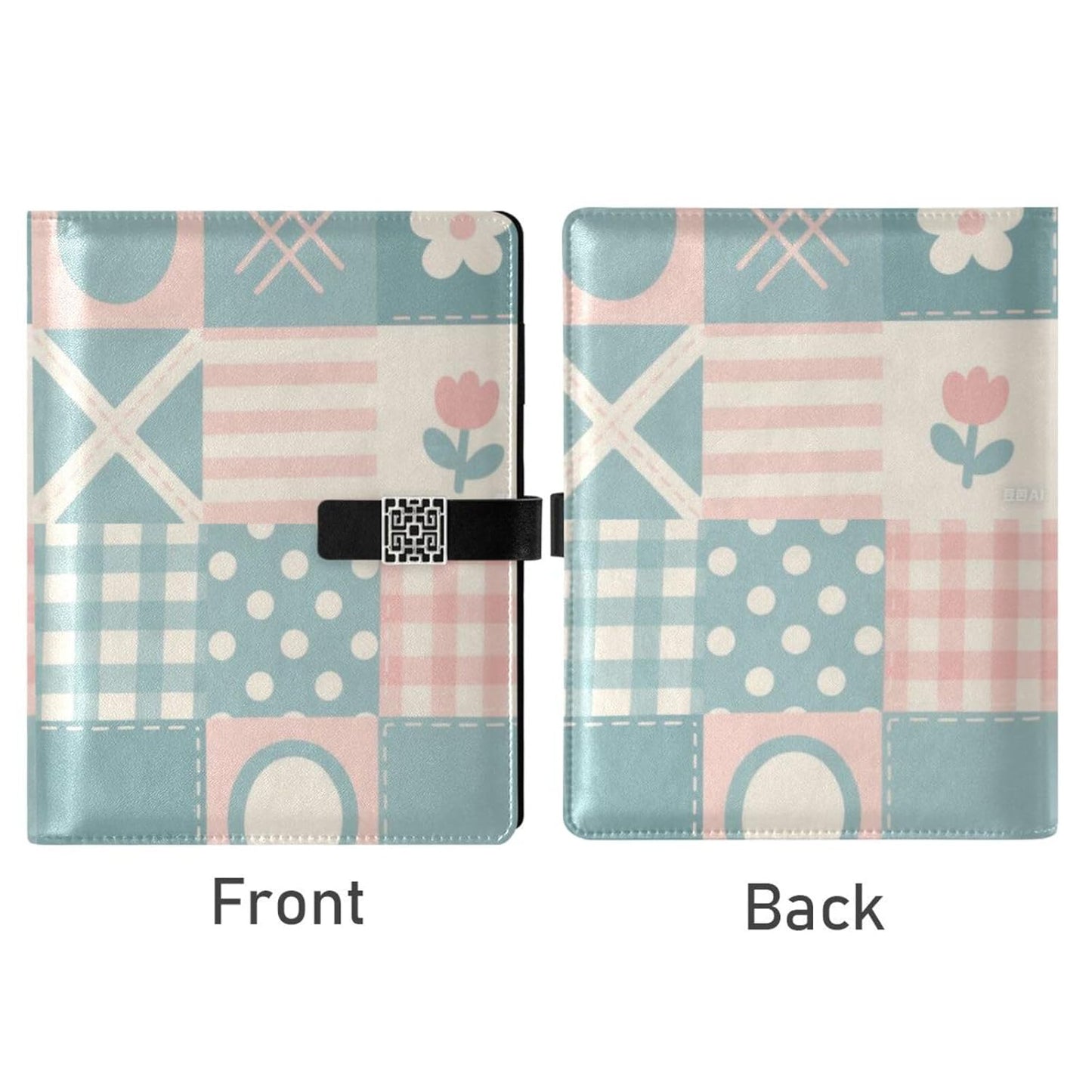 EtherSpher Patchwork Pattern Flowers Pastel Peach leather lined notebook college portable journal notebook for diary 6.7x9.2