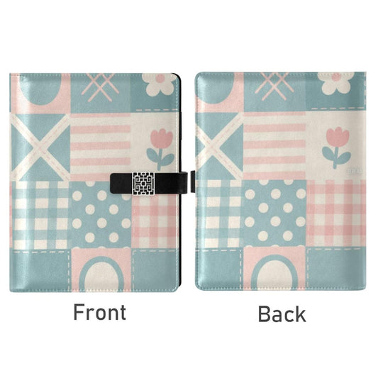 EtherSpher Patchwork Pattern Flowers Pastel Peach leather lined notebook college portable journal notebook for diary 6.7x9.2