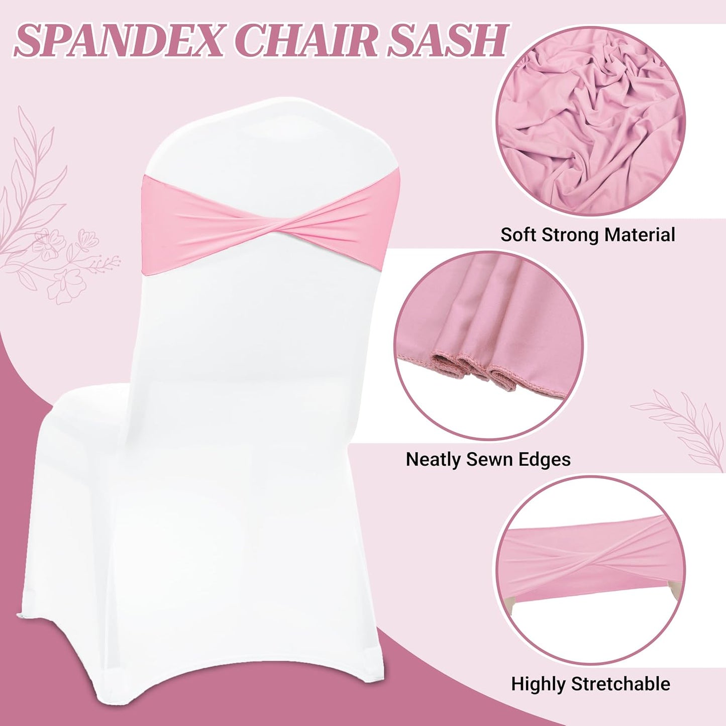 VDS Pack of 25 PCS | Pink | Spandex Chair Sashes Bows Without Buckle | Stretch Elastic Banquet Universal Folding Chair Band Tie with for Wedding Party Conference Celebration Event Decoration