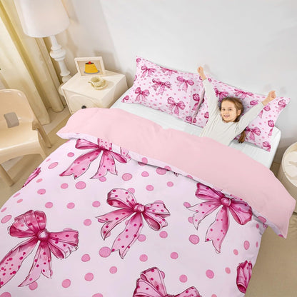 Erosebridal Pink Princess Bow Duvet Cover Twin Cute Coquette Bowknot Bedding Set Kawaii Ribbon Bow Comforter Cover for Kids Girls Teen Women,Pink Watercolor Polka Dot Bed Set
