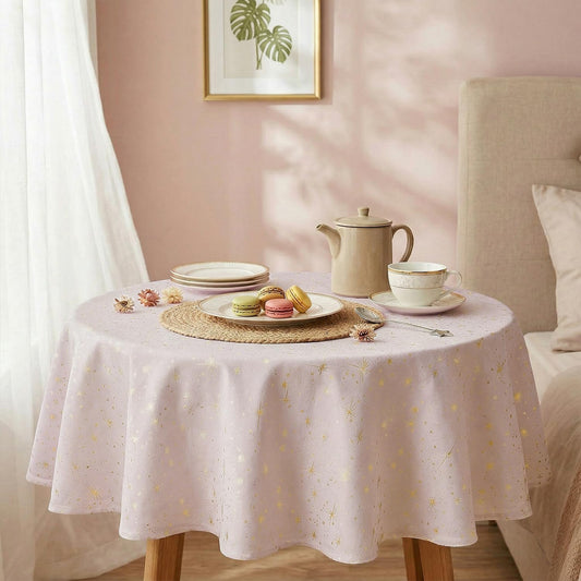 Horaldaily Pink Tablecloth 60×60 Inch Round, Solid Round Table Cloth with Golden Star Sequin, Spring Summer Table Cover for Wedding, Party, Banquet, and Events