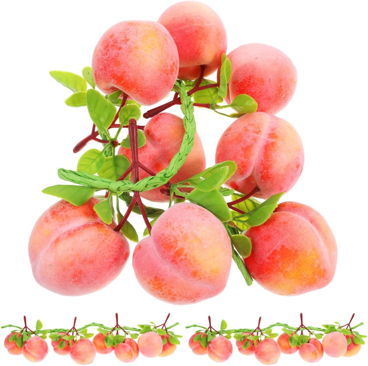 Operitacx 3 Pcs Artificial Peach Clusters, Realistic Fake Fruit for Home Kitchen Decor, Lifelike Faux Peaches for Photography Props, Fruit Basket Fillers & Summer Party Decoration
