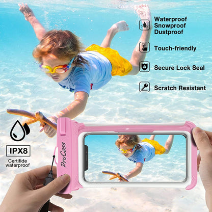 ProCase 2 Pack Waterproof Phone Pouch, Underwater Phone Case Up to 7", Dry Bag for iPhone 17 Air 16 15 14 13 Pro Plus Max, Galaxy S24 S23 S22 Ultra Pixel, Beach Essentials -Pink & Black