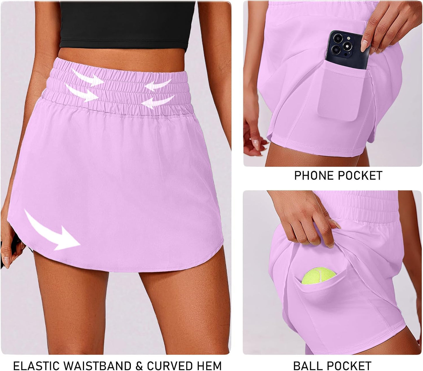 PINSPARK Golf Skirts for Women High Elastic Waisted Athletic Skort 2 Pockets Curved Hem Tennis Skirt for Pickleball Workout