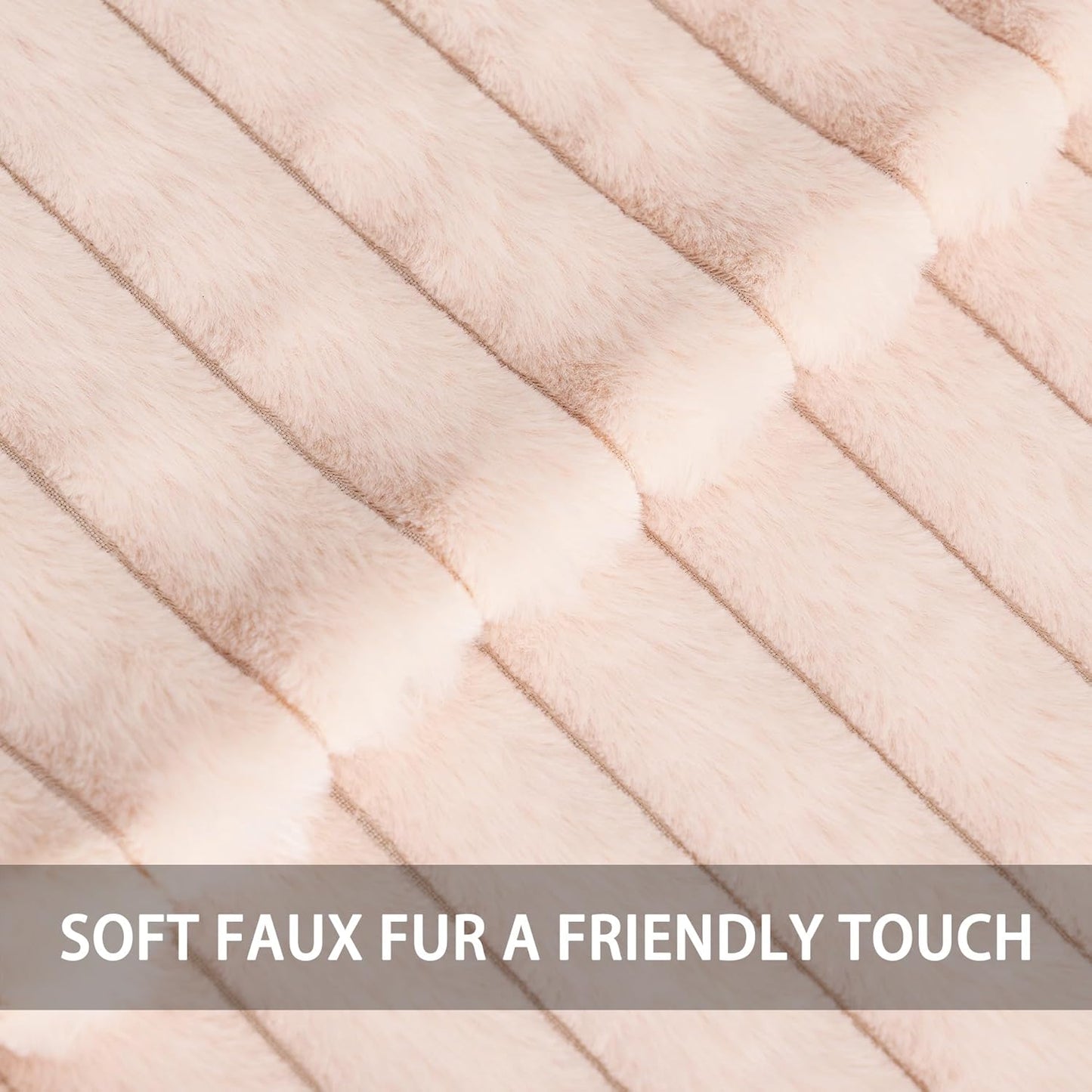Aegero Pack of 2 Faux Fur Christmas Throw Pillow Covers 18x18 Inch, Soft Plush Striped Neutral Couch Pillow Cover, with Velvet Back Modern Home Decor for Sofa Living Room Couch Bed Light Pink