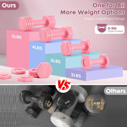 EQUIPRO Adjustable Dumbbell Set, 4 in 1 Free Weights Dumbbells Set for Women, Weights for Women at Home, 2lb 3lb 4lb 5lb with TPU Soft Rubber Handle for Home Gym Exercise Training