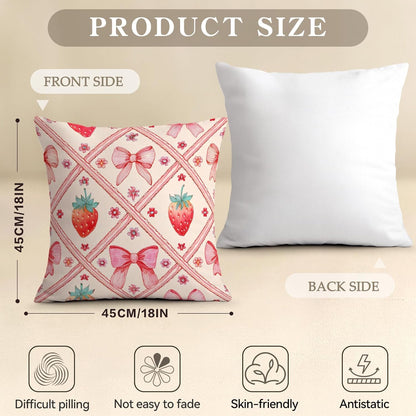 OBSEDE Pink Bow Strawberry Throw Pillow Covers 18 × 18 in, Set of 4, Couch Cushion Cases Inserts for Sofa Bed Living Room Home Decor, Single Side Print