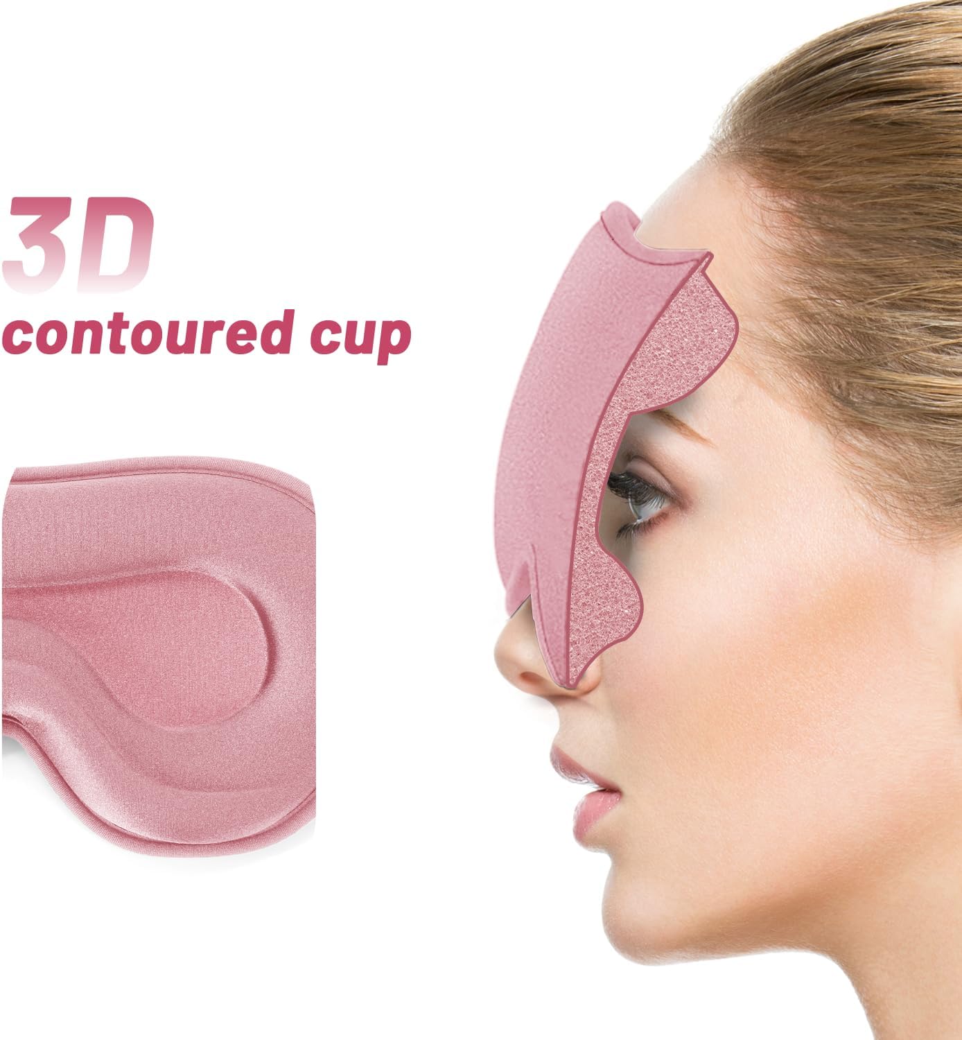 Sleep Eye Mask for Men Women, Lash Extensions 3D Sleeping Mask, Travel Blackout Night Blindfold Eye Shade Cover with Adjustable Strap (Pink)