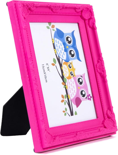Picture Frame, 6x4 Inches, Ornate Border Design, Wall Mounted and table (Pink)