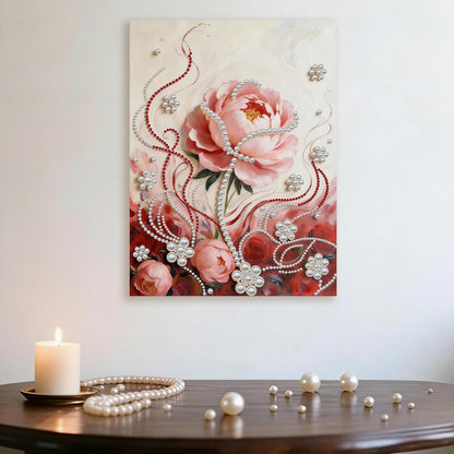 DIY Diamond Pearl Painting Kit for Adults, Beginner Friendly Craft Kits with Frame 30x40cm,Home Decor Housewarming Gift, Diamond Dots Beads Canvas Art for Wall Decor(Pink Rose)