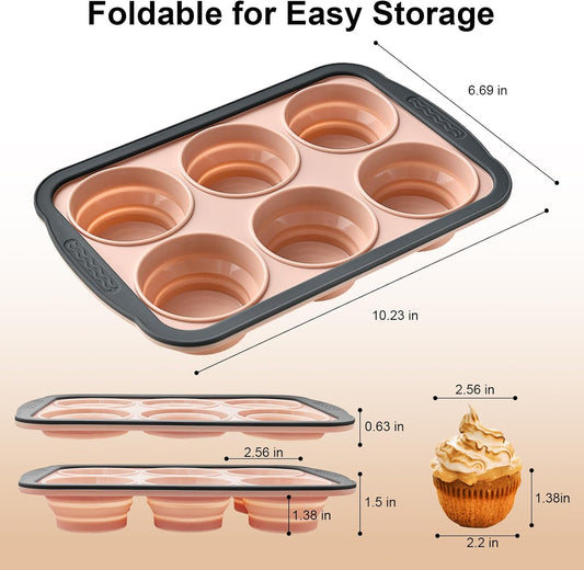 Silicone Muffin Pans for Baking with Metal Frame, 6 Cup Silicone Muffin Pan, Nonstick Cupcake Pan, BPA Free Muffin Tins Easy to Pop Cupcake Baking Pan Molds for Oven Dishwasher Safe Pink