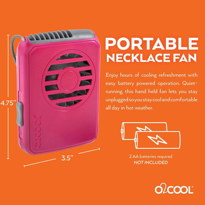 O2COOL Battery Powered Deluxe Necklace Fan For Personal Cooling With Adjustable Lanyard (Pink)