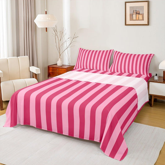 Rose Pink Red Bedding for Kids Boys Girls Abstract Stripes Bed Sheets Set King Size Geometric 4 Pieces Sheet with 16 Inch Deep Pockets Bedroom Decor Breathable Soft Lightweight Microfiber Modern 4Pcs