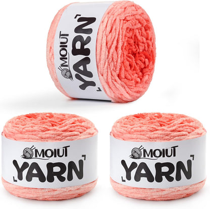 Blanket Perfect Ombre Cake Yarn - Baby Yarn for Crocheting Soft - 3 Pack of 10.6oz/300g - #6 Super Bulky - 197 Yards for Knitting, Crafts & Amigurumi, Chunky Chenille Yarn(3 Peach Blossom)