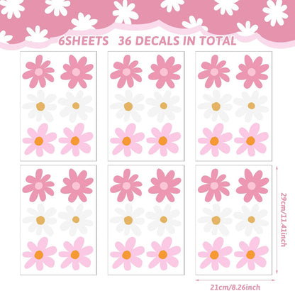 BBTO Daisy Wall Decal Flower Vinyl Wall Floral Decals Peel and Stick Daisy Stickers for Kids Nursery Art Bedroom Living Room(Pink, White)