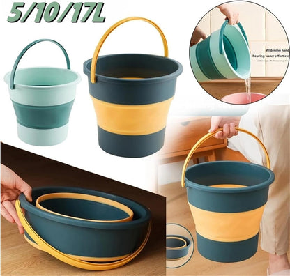 5/10/17L Folding Portable Bucket with Cover Car Wash Fishing Bathroom Tool Silicone Outdoor Camping Household Supplies for Cleaning Windows(5L,Pink)