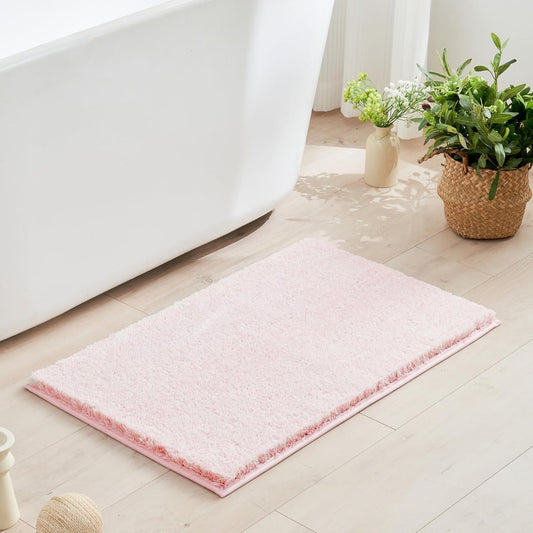 Douceur Sparkle Bath Mats for Bathroom Non Slip 32" X 20", Super Soft Microfiber Pink Bathroom Rugs Washable, Fluffy Absorbent Bath Rugs, Quick Dry Shower Mat Gifts, Pink and White