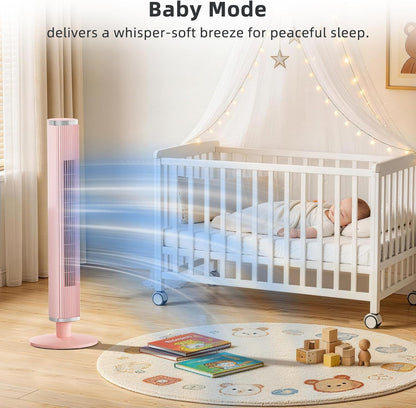 COWSAR Tower Fan for Bedroom – 6 Speeds, 4 Modes, 24H Timer, 60° Oscillating, Bladeless Floor Fan for Indoors, 41-Inch,Pink