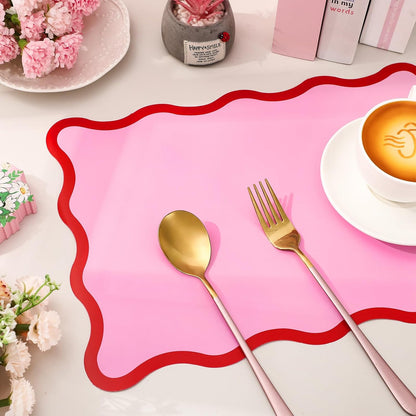 Whaline 50 Pcs Red Pink Paper Placemats Disposable Place Mat Scalloped Decorative Paper Table Mats for Valentine's Day Wedding Anniversary Party Table Setting, 10 x 14 Inch