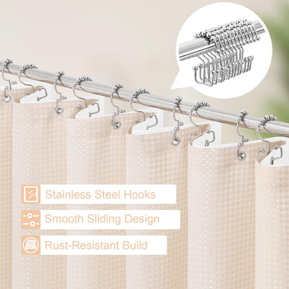 3 in 1 Shower Curtain Set, Blush Pink Waffle Shower Curtain and PEVA Liner Set with 12 Stainless Steel Shower Curtain Hooks, Waterproof Shower Curtains for Bathroom, 72 W x 72 H