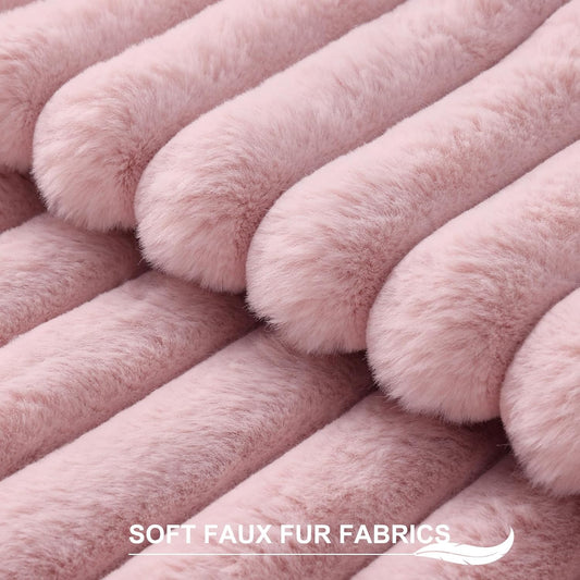 Pallene Faux Fur Plush Throw Pillow Covers 16x16 Set of 2, Luxury Soft Fluffy Striped Decorative Pillow Covers for Sofa, Couch, Living Room, Blush Pink
