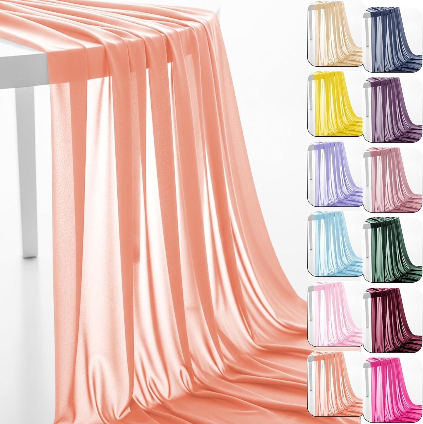 60" Chiffon Fabric by The Yard Pre-Cut Sheer Fabric for Wedding Arch Draping Fabric Swag Curtain Scarf Party Backdrop Decoration Ceiling Decor (Peach, 1 Yard)