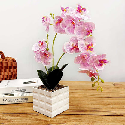 Daily Treasures 13-Heads Artificial Orchid Flower in Pot,50cm Silk Orchid Arrangement with Plastic Vase,Potted Pink Flowers,Silk Phalaenopsis Indoor Decor for Home Table Centerpiece