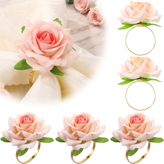 Honeydak 8 Set Mother's Day Napkin Ring Rose Flower Metal Napkin Ring Designed with Rose Serviette Buckle for Mother's Day Wedding Anniversary Party Dinner Table Decoration (Pink)