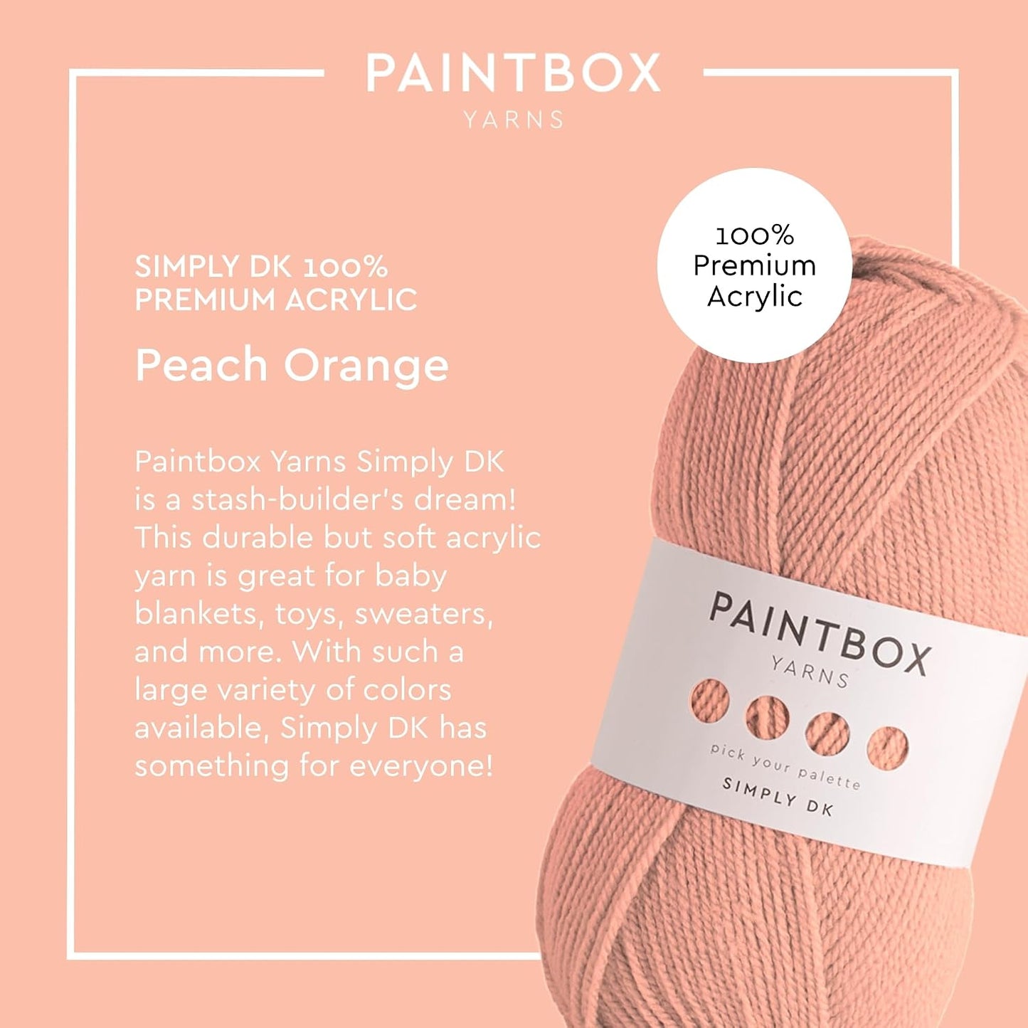 Paintbox Yarns Simply DK - Acrylic Yarn -302yds (276m)/100g (3.53oz) - Peach Orange Knitting Wool for Crochet – Soft & Durable - Light Worsted - Knit Yarn for Blankets Toys, Clothes