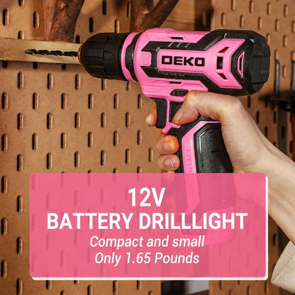 Pink Drill Tool Set Kit DEKOPRO Power Cordless Drill Tool Box with 12V Electric Pink Drill Driver Set for Women Home Hand Repair Tools Sets Drills Case