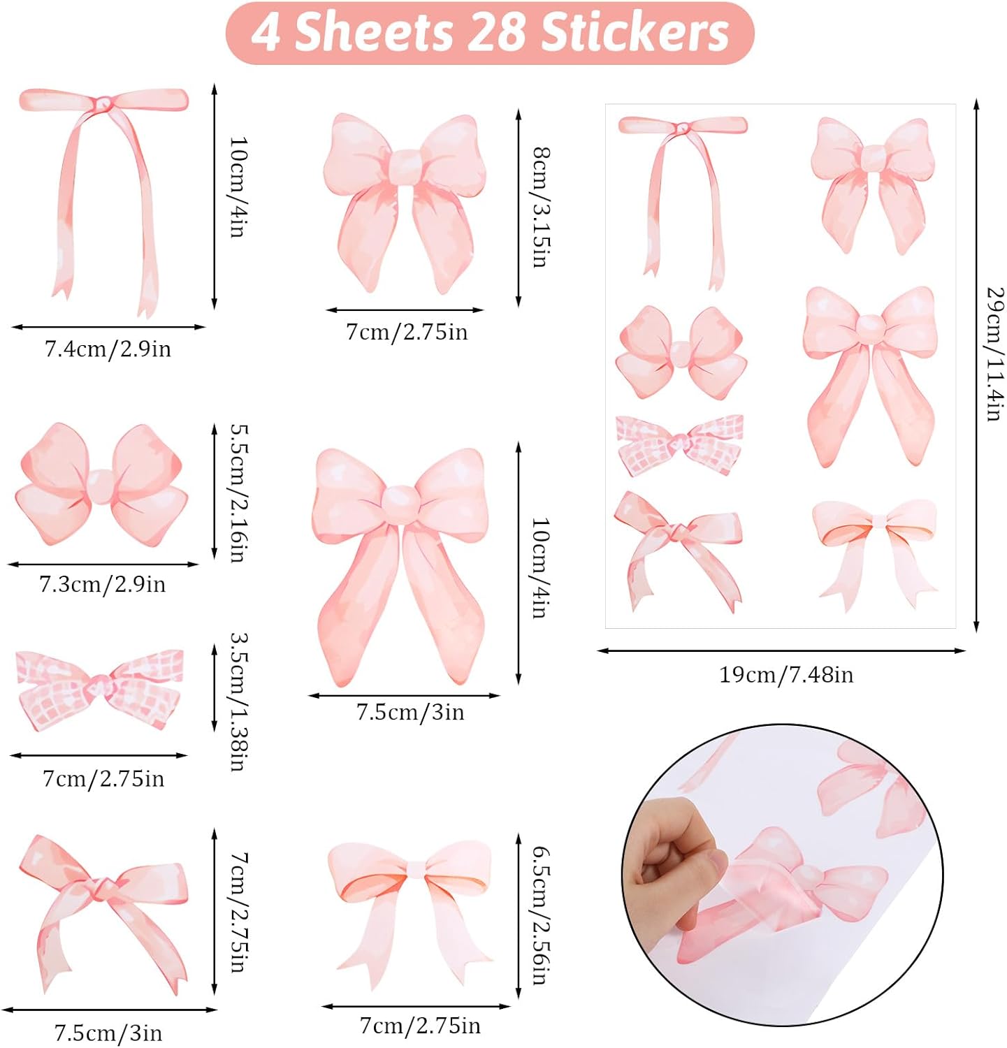 28 Pcs Pink Bow Wall Stickers, Bow Room Decor for Girls, Peel and Stick Wall Stickers for Girls Room Nursery Bedroom Bedroom (6 Size)