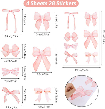 28 Pcs Pink Bow Wall Stickers, Bow Room Decor for Girls, Peel and Stick Wall Stickers for Girls Room Nursery Bedroom Bedroom (6 Size)