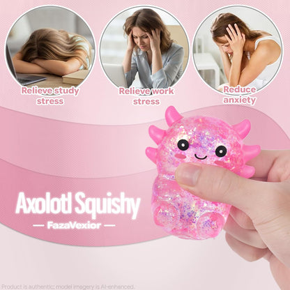 Axolotl Squishy Toy - 1 Pcs Glitter Slow Rising Squeeze Toy, Maltose Filled TPR Stress Relief Fidget Toy, Cute Transparent Handheld Desk Pet Sensory Toy, Age 3+ (Pink)
