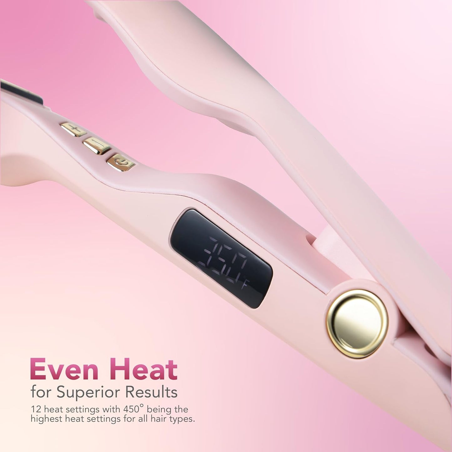 Paris Hilton - Flat Iron, Professional Ceramic Hair Straightener with Adjustable Heat Settings for Sleek Styling, LED Display (Pink)