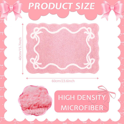 Mocsicka Pink Bow Bath Mat Cute Bow Bathroom Rug Super Soft Absorbent Bathroom Rugs Non Slip Bath Mat Machine Washable Rug for Bathrooms 16x24 inches (Pink, 40x60cm)