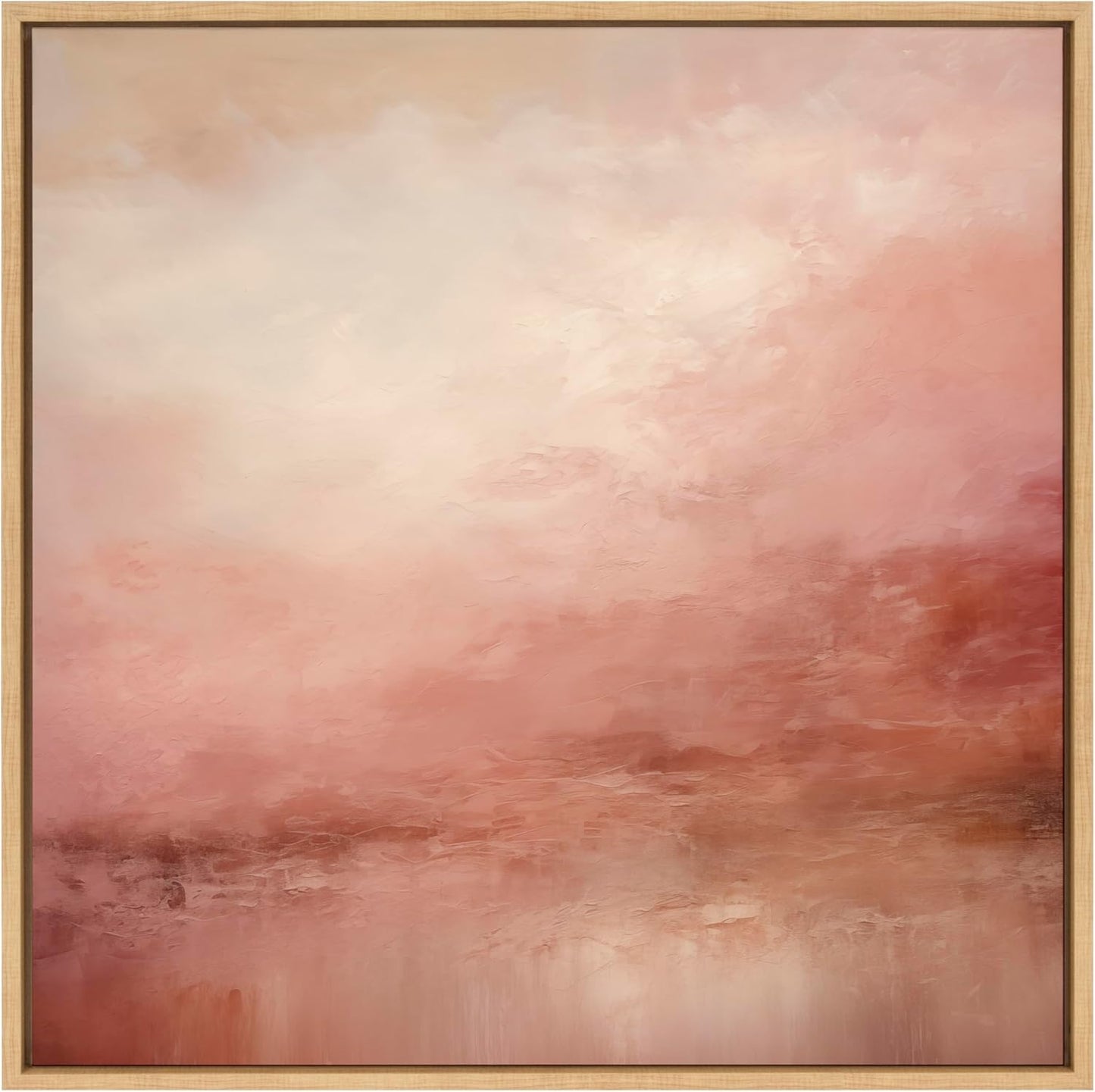 Kate and Laurel Sylvie Tonal Abstract Sun Kissed Pink and Peach Neutral Rose Tinted Ombre Framed Canvas Wall Art by The Creative Bunch Studio; 30x30 Natural; Modern Abstract Landscape Art for Wall