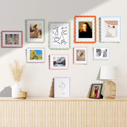 8x10 Cute Picture Frame, Wavy Curved Photo Frame with 5x7 Mat and Real Glass, Unique Funky Frame for Table and Wall Display, Home Office Desk Decoration Art, Baby Girl Gift (8x10, Light Pink)