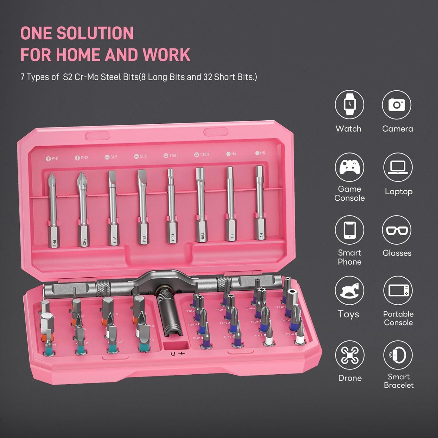 Professional 42 in 1 Magnetic Screwdriver Tool Kit Multi Functional Precision Bits for PC, Camera, Smartphone, Furniture, Bike – Ideal for Electronics & Home Repairs Pink