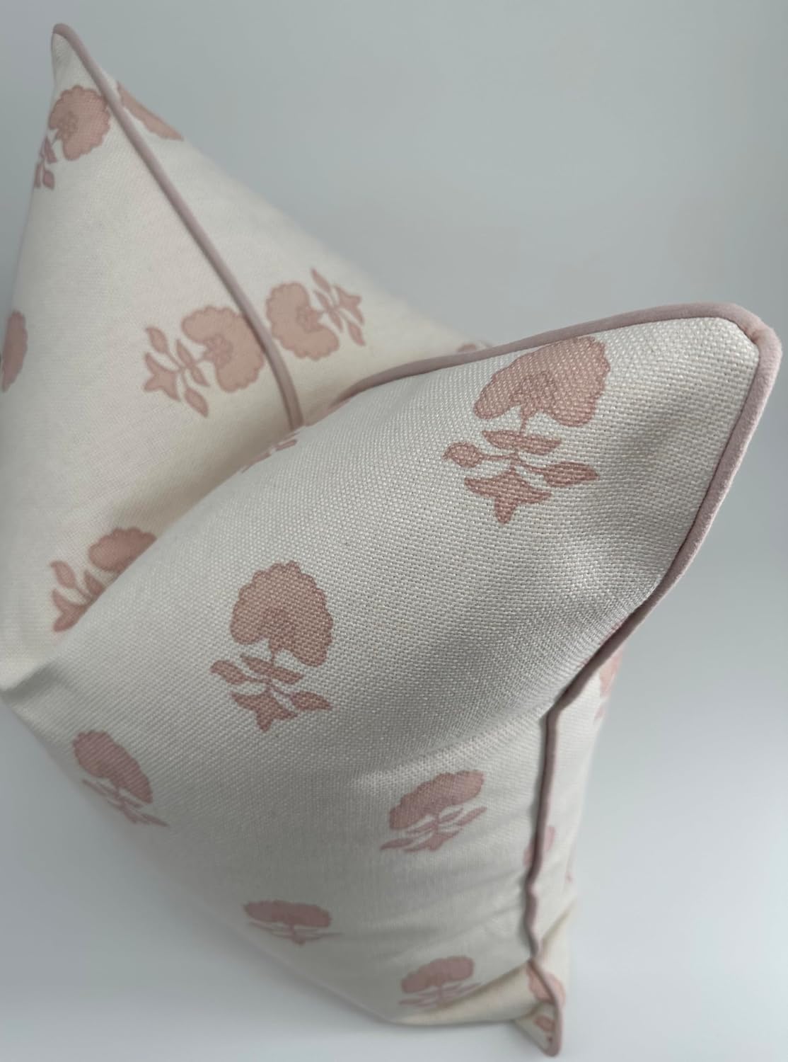 Jillien Harbor “The Lauderdale” Floral Block Print Pillow Cover – Blush Pink and Off-White Decorative Throw Pillow Cover – Grandmillennial Home Decor, 20" x 20"