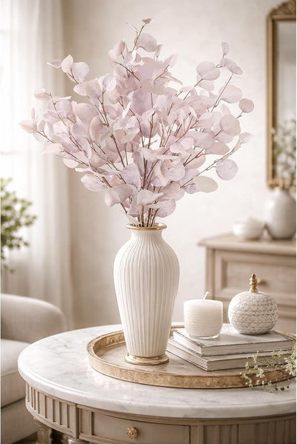 Blush Pink Eucalyptus Artificial Silk Leaves Realistic Looking for Centerpieces Fillers Bouquets Six Stems