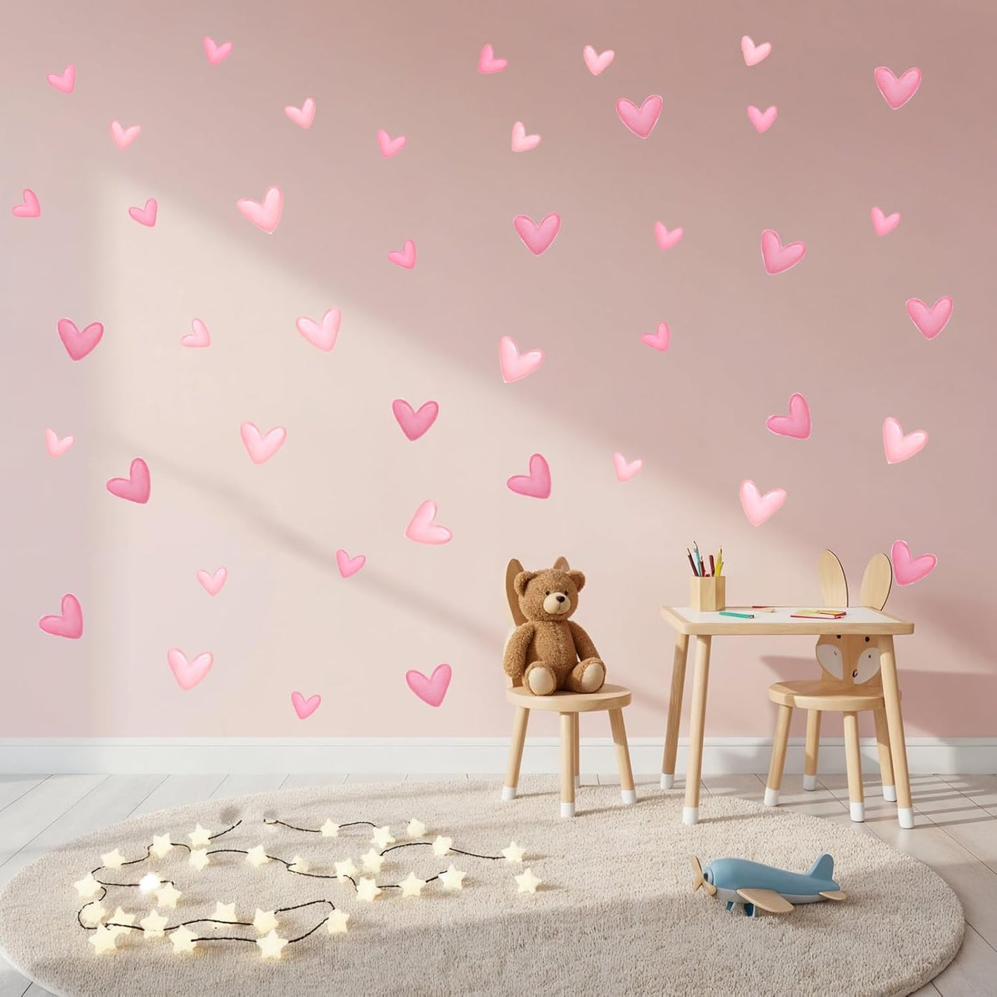 120 Pieces Heart Wall Decals, Pink Heart Shape Wall Stickers, PVC Removable Pink Walls Stickers for Girls Bedroom, Nursery, Kids Room, Playroom Decorations, Pastel Cute Hearts